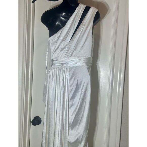 Mac Duggal NWT Authentic $398 One Shoulder Cutout White Charmeuse Dress size 4 s - Picture 12 of 14
